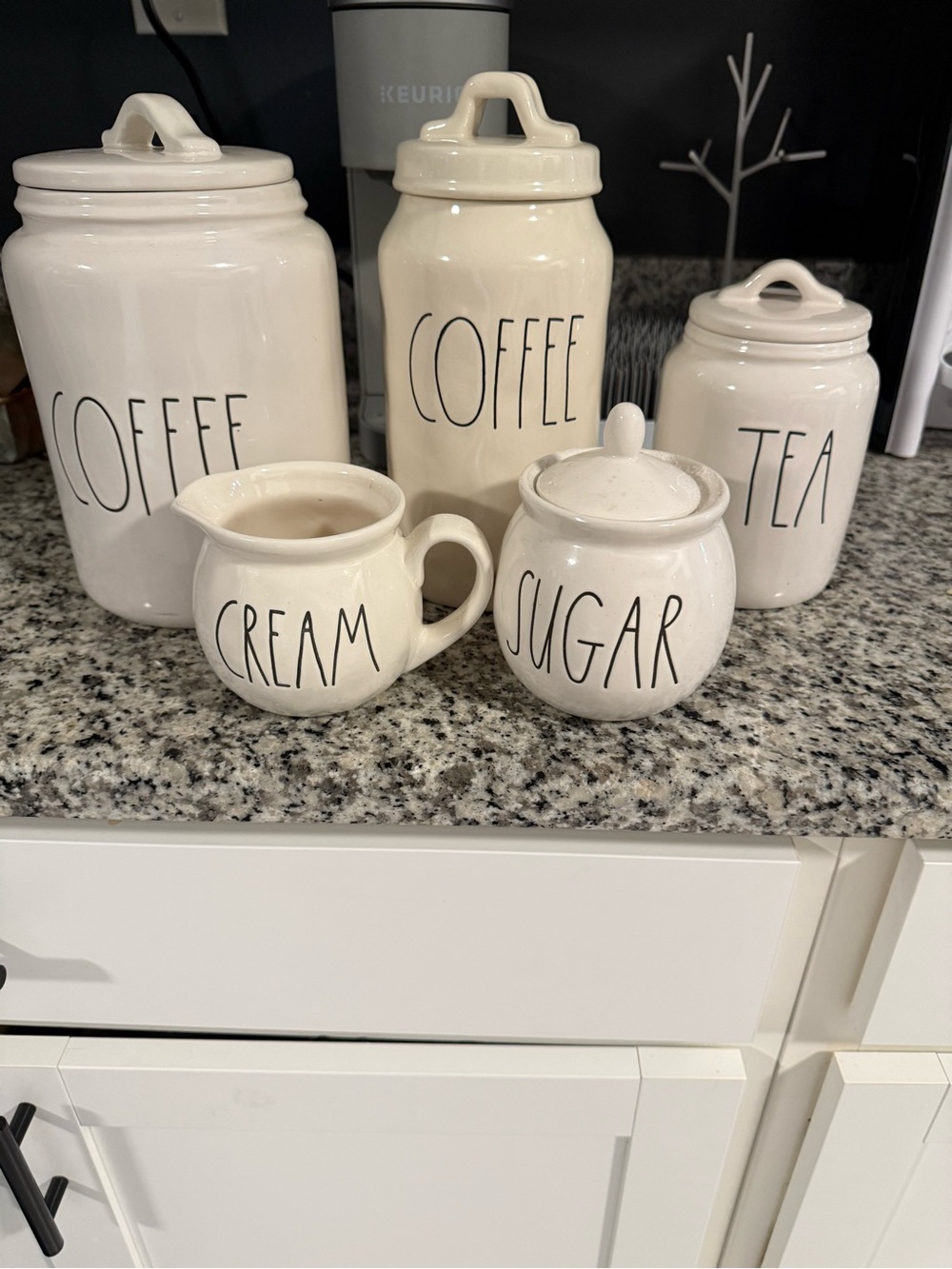 Rae Dunn Cream Ceramic Kitchen Canister Set with Script Labels